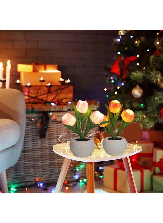 كابتن تيك Tulip Lamp Lights,Desk Lamp Table Lamp LED Tulip Lamp Tulip Night Light 3 Heads with Vase Tulip Artificial Flower Craft Gift Simulation Flower Fake Bouquet Desktop Decor Desk Ornament-Pink - Image 5