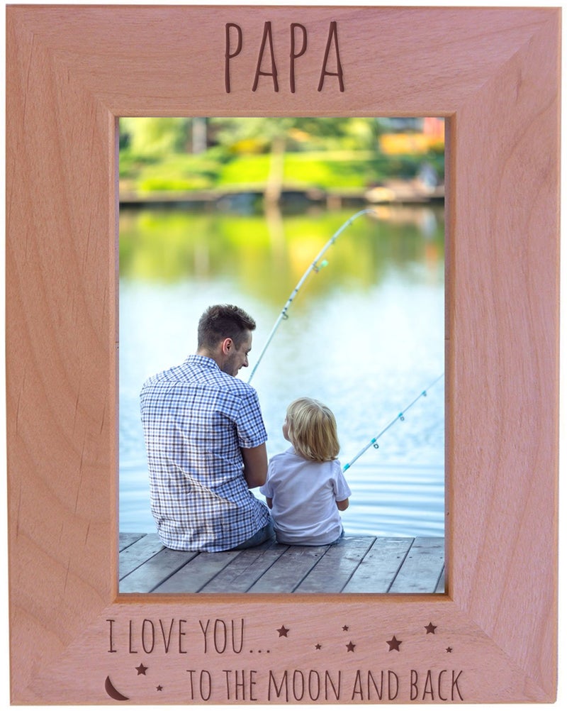 CustomGiftsNow Papa I Love You Too The Moon and Back - Wood Picture Frame - Fits 5x7 Inch Picture (Vertical) - Image 1