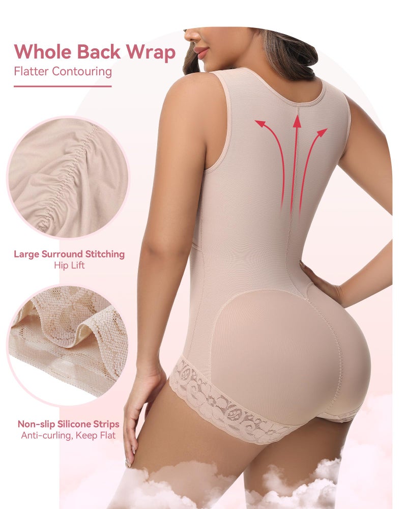 SHAPSHE Fajas Colombianas Moldeadoras de Cintura y Abdomen High Compression Curvy Body Shaper with Hook-and-eye Crotch Beige M - Image 5