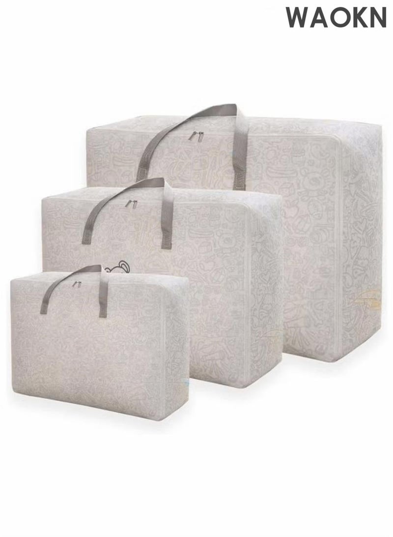 دبليو أيه أو كي أن سحر تخزين الملابس متعددة الوظائف - كيس تخزين قابل للطي مع سحاب مريح ومقبض معزز ، سهل تنظيم الملابس والبطانيات والسترات في غرفة النوم والخزانة (مجموعة من 3 قطع) - Image 1