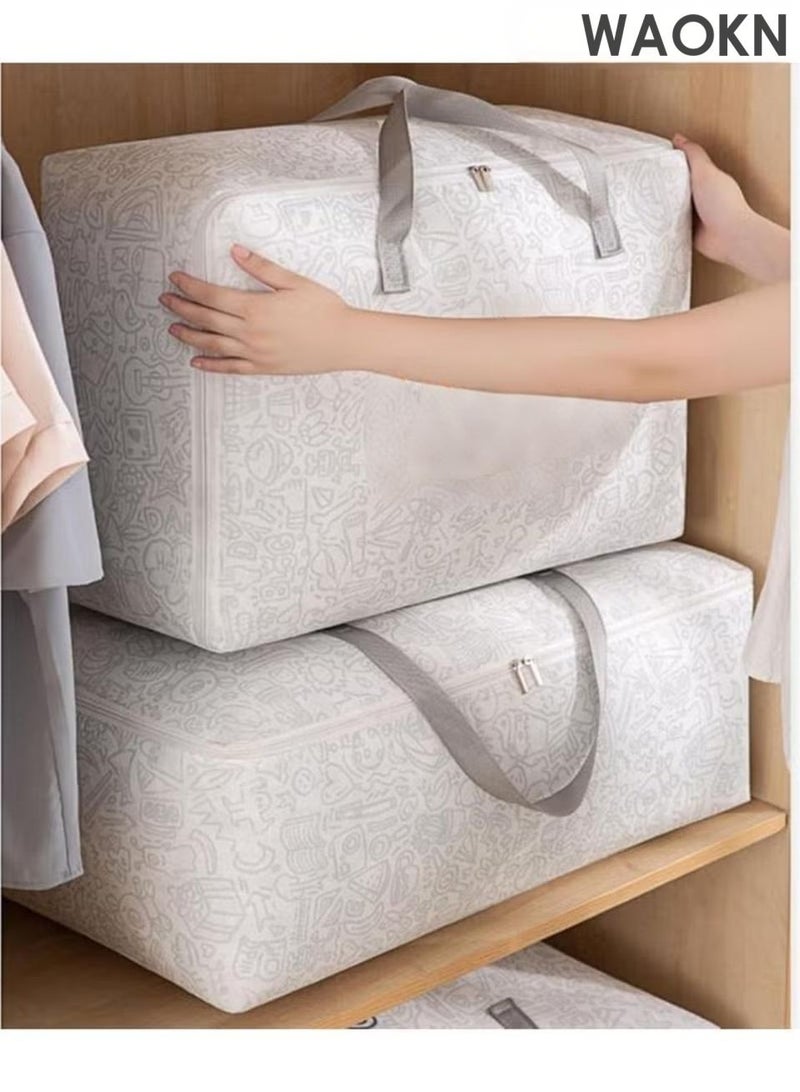 دبليو أيه أو كي أن سحر تخزين الملابس متعددة الوظائف - كيس تخزين قابل للطي مع سحاب مريح ومقبض معزز ، سهل تنظيم الملابس والبطانيات والسترات في غرفة النوم والخزانة (مجموعة من 3 قطع) - Image 3