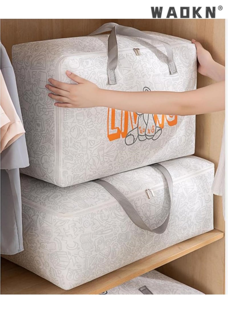 WAOKN - Versatile Clothing Storage Magic - Foldable Storage Bags with Convenient Zip and Reinforced Handle, Easily Organize Clothes, Blankets, and Sweaters in Bedroom and Closet (3-Piece Set, Cream) - Image 1