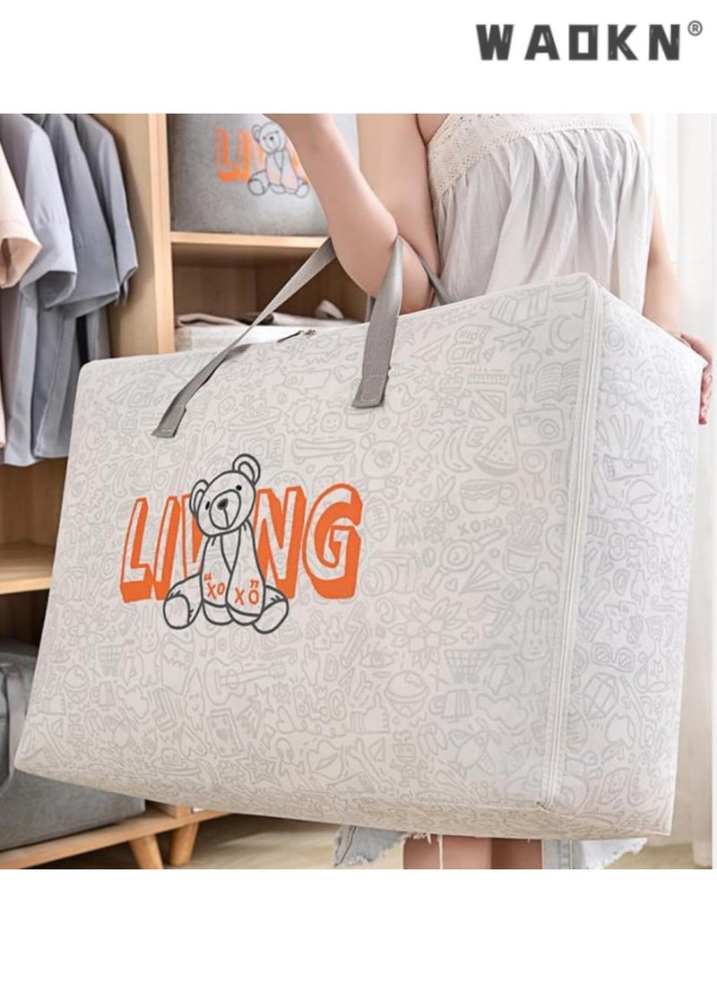 WAOKN - Versatile Clothing Storage Magic - Foldable Storage Bags with Convenient Zip and Reinforced Handle, Easily Organize Clothes, Blankets, and Sweaters in Bedroom and Closet (3-Piece Set, Cream) - Image 1