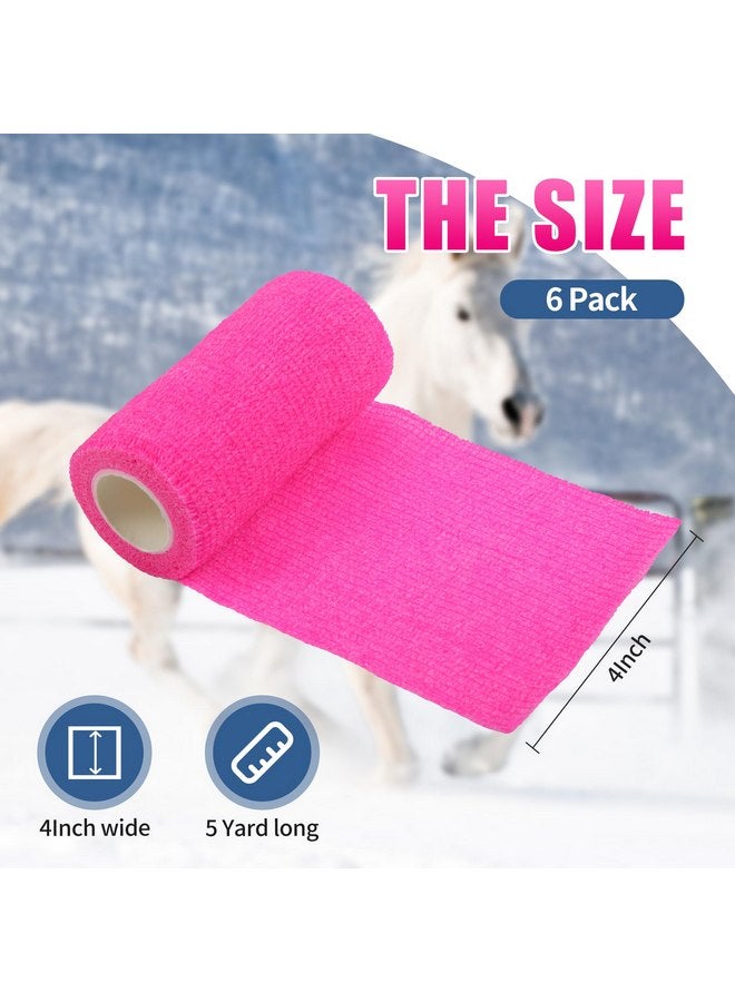 NRTFE Vet Wrap - Self Adhesive Bandage Wrap Cohesive 4 Inch 5 Yards,Self Adherent Athletic Bandages for Horse Dogs Cat Pet Animals Hot Pink 6 Rolls - Image 4