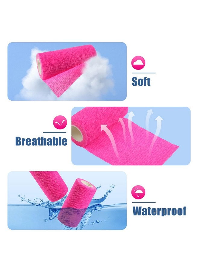 NRTFE Vet Wrap - Self Adhesive Bandage Wrap Cohesive 4 Inch 5 Yards,Self Adherent Athletic Bandages for Horse Dogs Cat Pet Animals Hot Pink 6 Rolls - Image 3
