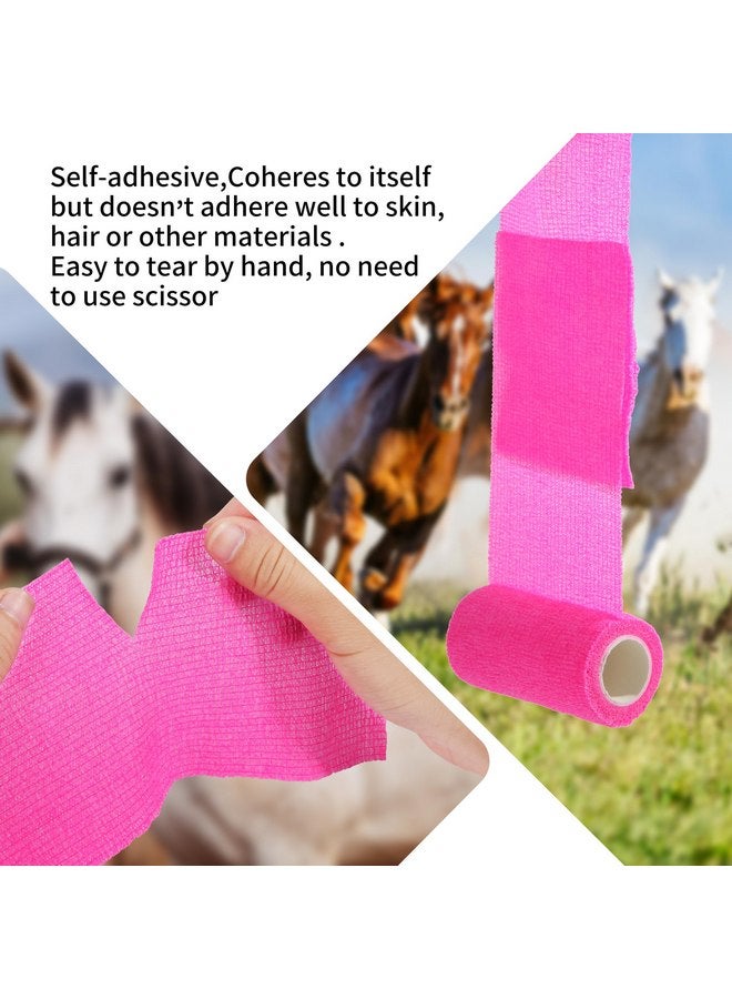 NRTFE Vet Wrap - Self Adhesive Bandage Wrap Cohesive 4 Inch 5 Yards,Self Adherent Athletic Bandages for Horse Dogs Cat Pet Animals Hot Pink 6 Rolls - Image 2