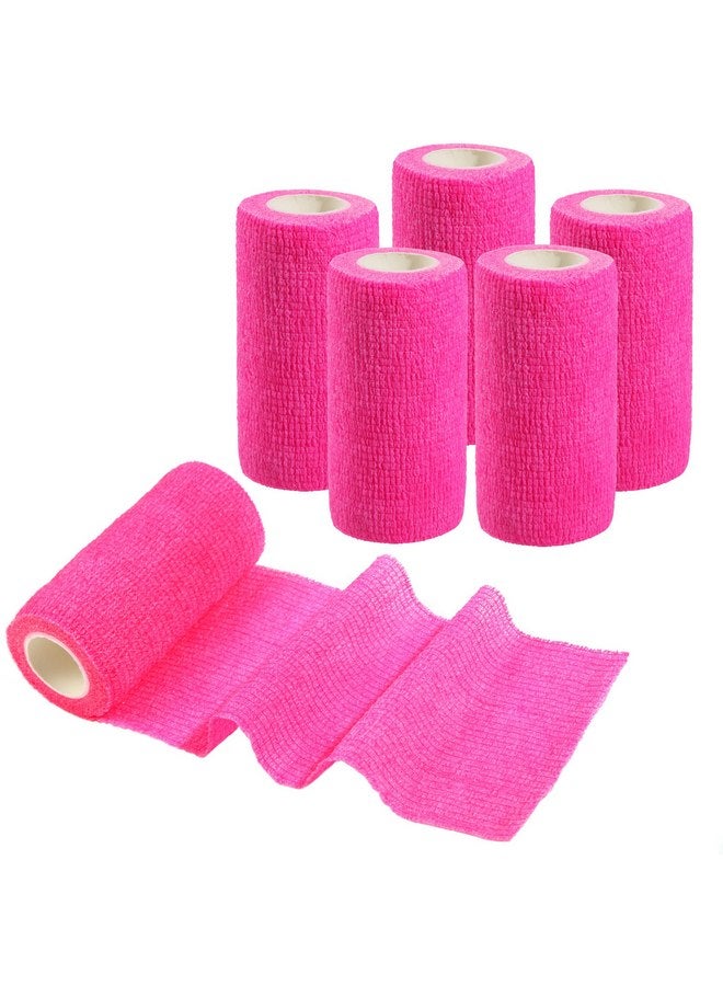 NRTFE Vet Wrap - Self Adhesive Bandage Wrap Cohesive 4 Inch 5 Yards,Self Adherent Athletic Bandages for Horse Dogs Cat Pet Animals Hot Pink 6 Rolls - Image 1