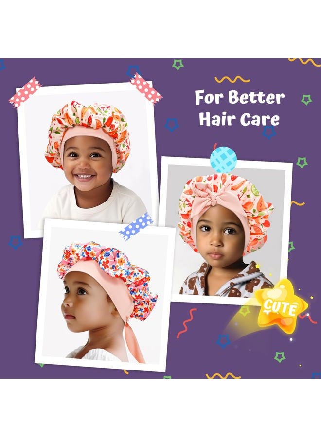 Lolalet 2 PCS Kids Bonnets for Girls, Reversible Silk Bonnet for Sleeping Satin Bonnet Cap with Wide Elastic Band -Fruit & Flower  - Image 5