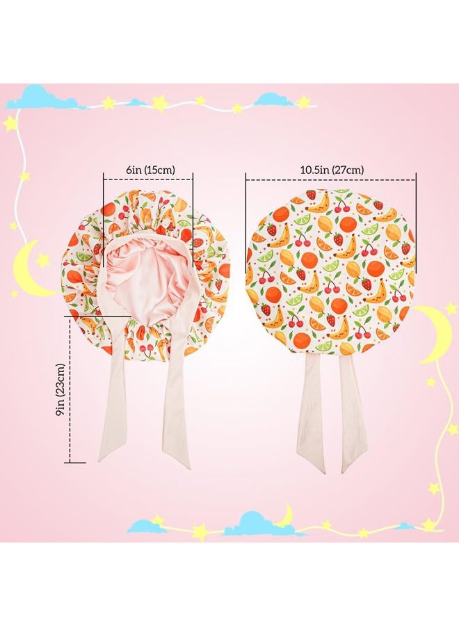 Lolalet 2 PCS Kids Bonnets for Girls, Reversible Silk Bonnet for Sleeping Satin Bonnet Cap with Wide Elastic Band -Fruit & Flower  - Image 4
