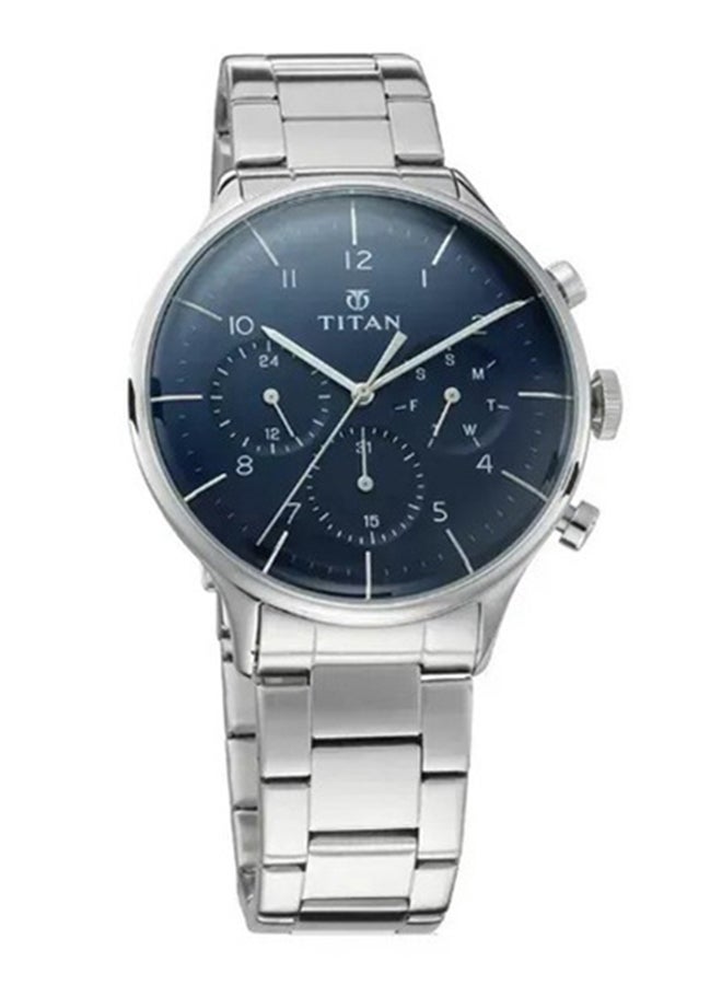 Titan Quartz Multifunction Watch for Men Blue Dial With Stainless Steel Strap