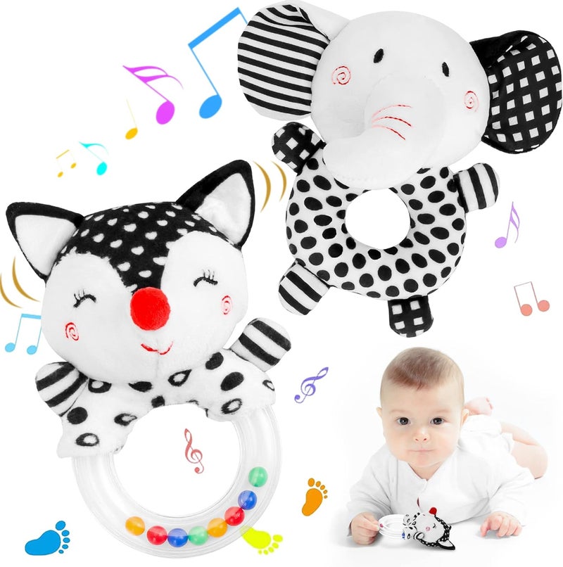 FPVERA Baby Rattles 0-6 Months: Soft Rattles for Babies 0-6 Months Newborn Sensory Toys, High Contrast Black and White Baby Toys 0-3 Months Plush Rattle Toy for Infant Boys Girls Shower Gift, 2PCS - Image 1