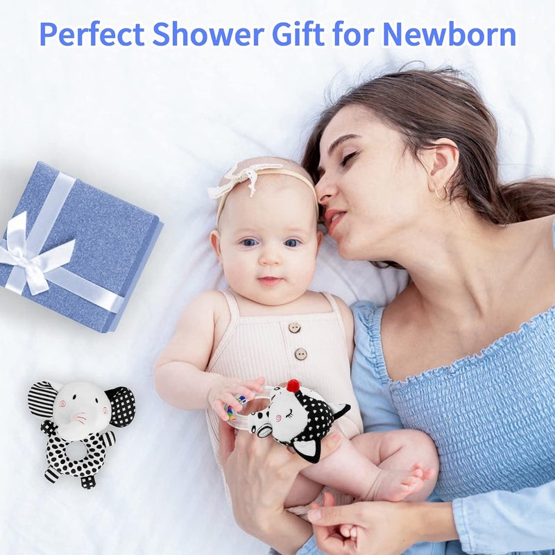 FPVERA Baby Rattles 0-6 Months: Soft Rattles for Babies 0-6 Months Newborn Sensory Toys, High Contrast Black and White Baby Toys 0-3 Months Plush Rattle Toy for Infant Boys Girls Shower Gift, 2PCS - Image 5