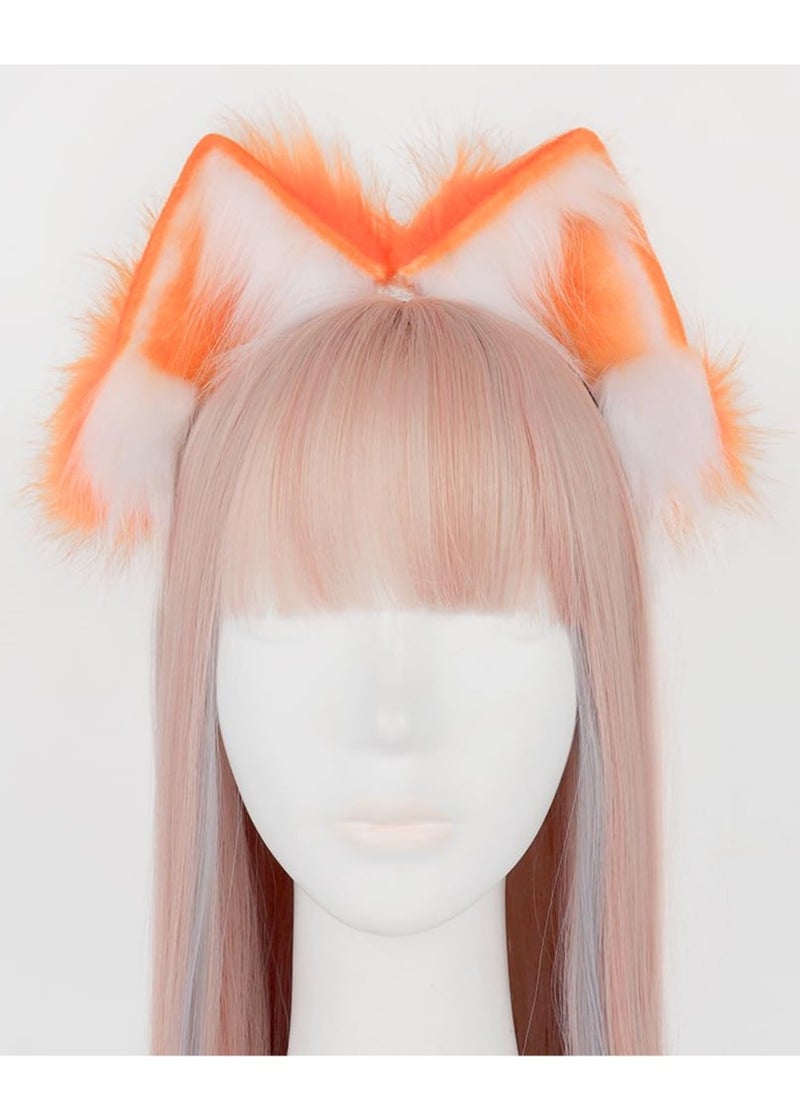 Excefore Faux Fur Cat Ears and Wolf Fox Tail Set, Cosplay Costume Faux Fur Hair Clip Headdress Anime Cosplay Party (Orange)  - Image 5