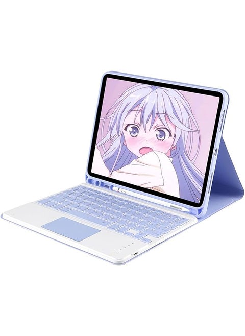 Keyboard Case Flip Stand For Ipad 10.9 Inch Air6 Air4Th 5Th Generation With Touch Pad Arabic And English Bluetooth Keyboard Smart Trackpad Detachable With Pencil Holder Ipad Cover Purple