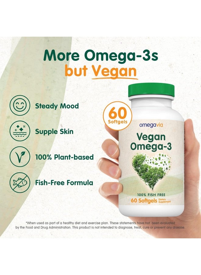 omegavia أوميغا فيا مكمل أوميغا 3 نباتي، بديل زيت السمك أوميغا 3 من الطحالب، 300 ملغ أحماض دهنية DHA نباتية، مستند إلى النباتات، صديق للكوكب والمحيط، مختبر IAOS 5 نجوم، 60 كبسولة لينة - Image 2