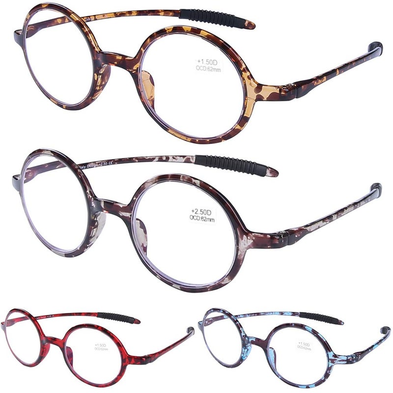 DOOViC Round Reading Glasses Blue Light Blocking Flexible Lightweight Readers Fashion Design Different Tortoise Glasses for Women Men Men 20 Strength