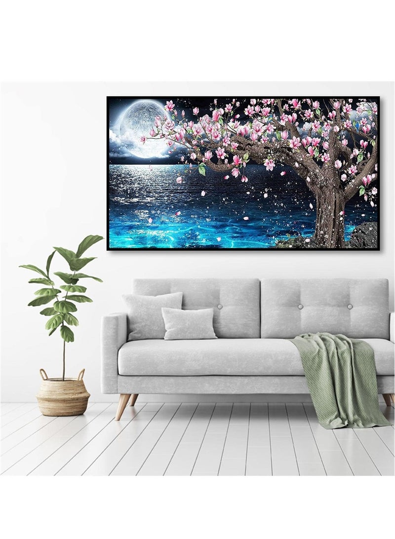 Excefore أطقم رسم الماس DIY بحيرة وقمر كامل جولة حفر كريستال رينستون تطريز صور فنون الرسم حسب الرقم أطقم فن الماس للهدايا 27.5x15.7 بوصة - Image 3