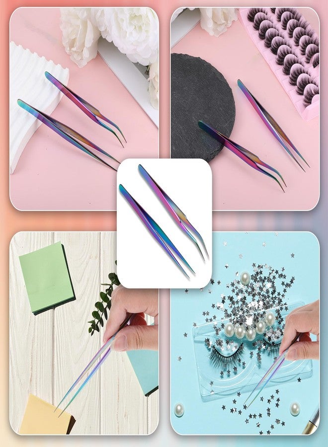 Sliverdew 2PCS Sticker Tweezers, Tweezers for Crafting Straight and Curved Tip Tweezer Stainless Tweezer for Stickers Eyelash Extensions Precision Electronics Nail Rhinestone Jewelry, Scrapbooking Tools - Image 2