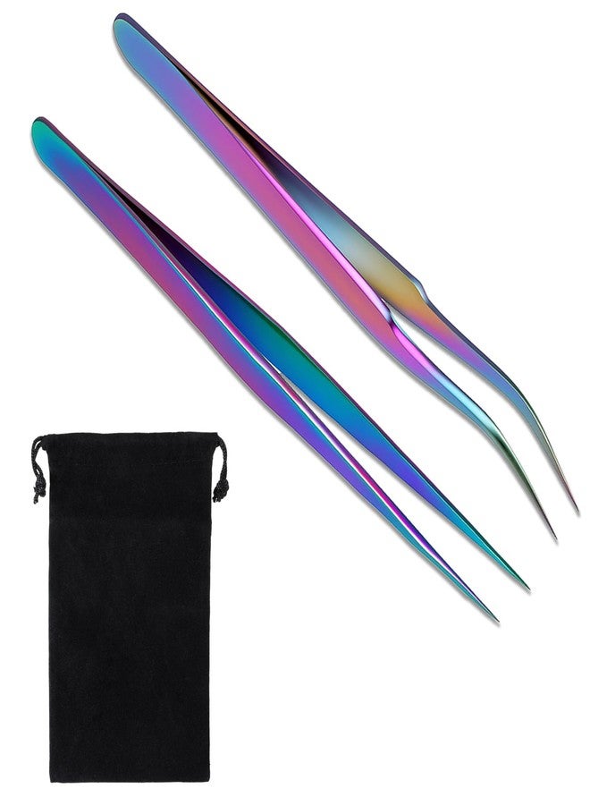 Sliverdew 2PCS Sticker Tweezers, Tweezers for Crafting Straight and Curved Tip Tweezer Stainless Tweezer for Stickers Eyelash Extensions Precision Electronics Nail Rhinestone Jewelry, Scrapbooking Tools - Image 1