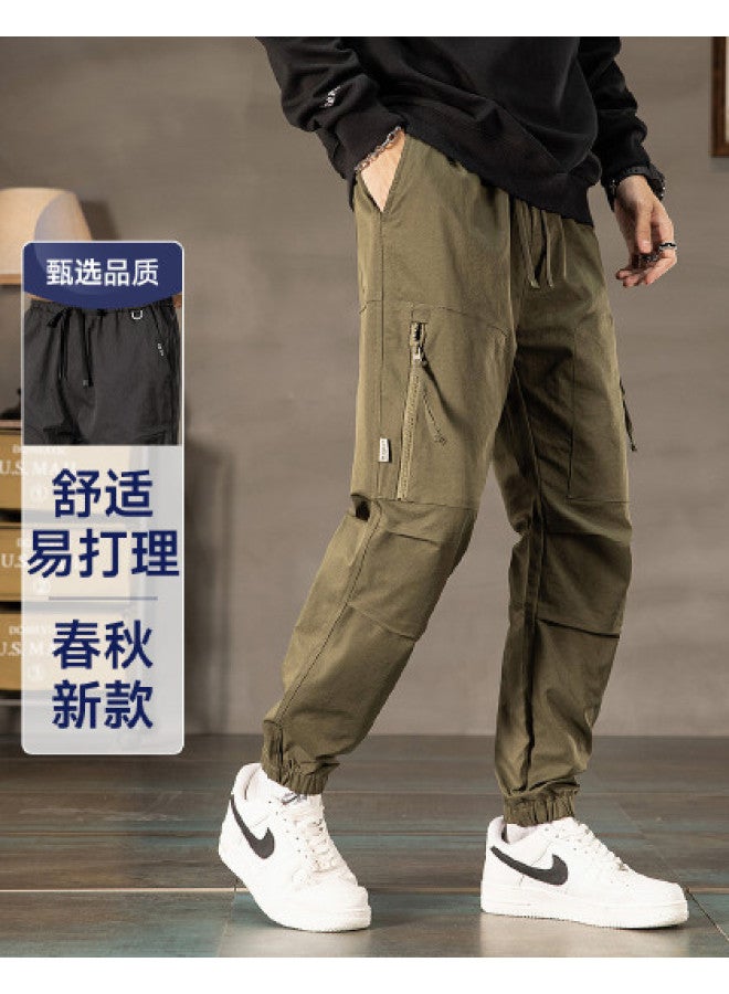 Fapai Men's Loose Drawstring Long Pants, Comfortable And Easy To Care For In Spring And Autumn, Zip Pocket Casual Cuffed Pants - Image 1