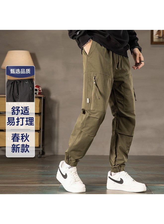 Fapai Men's Loose Drawstring Long Pants, Comfortable And Easy To Care For In Spring And Autumn, Zip Pocket Casual Cuffed Pants - Image 2