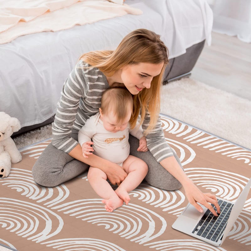Funtery حصيرة لعب بيبي فانتيري 43 × 43 بوصة بتصميم بوهيمي قابلة للطي وقابلة للغسل ومناسبة للزحف وغير قابلة للانزلاق بساحة لعب كبيرة للأطفال الرضع والصغار (قوس قزح النقي) - Image 5