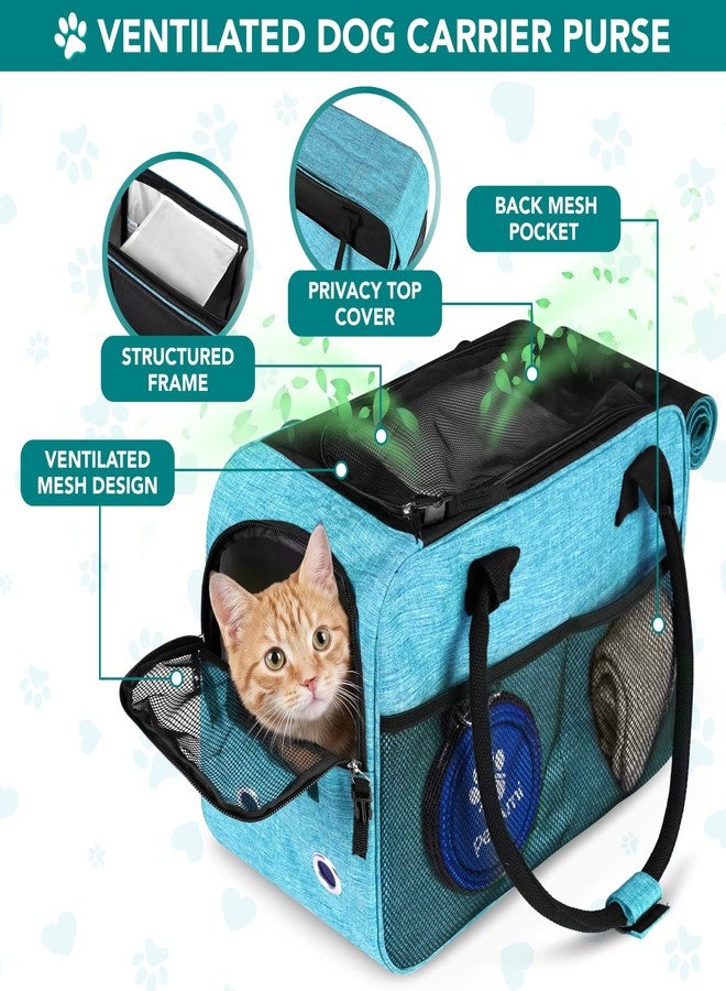 PetAmi Dog Purse Carrier for Small Dogs Cats, TSA Airline Approved Soft-Sided Pet Carrier with Pockets, Ventilated Travel Tote Bag with Bed & Shoulder Strap, Puppy Kitten, Max 12 lbs, Turquoise - Image 4