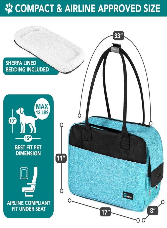 PetAmi Dog Purse Carrier for Small Dogs Cats, TSA Airline Approved Soft-Sided Pet Carrier with Pockets, Ventilated Travel Tote Bag with Bed & Shoulder Strap, Puppy Kitten, Max 12 lbs, Turquoise - Image 2