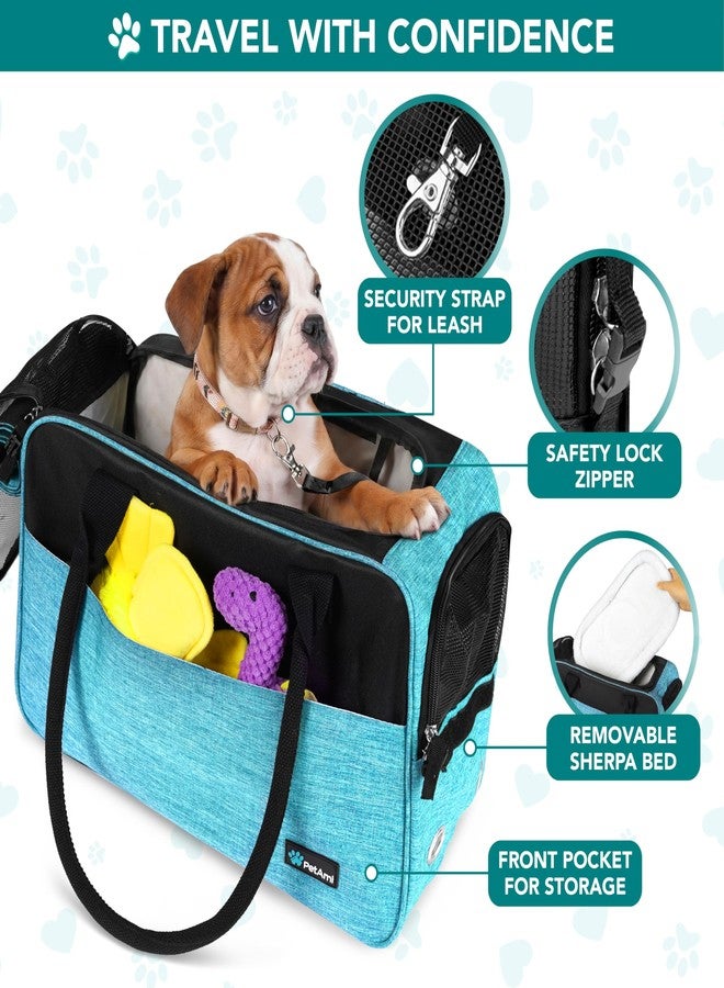 PetAmi Dog Purse Carrier for Small Dogs Cats, TSA Airline Approved Soft-Sided Pet Carrier with Pockets, Ventilated Travel Tote Bag with Bed & Shoulder Strap, Puppy Kitten, Max 12 lbs, Turquoise - Image 3