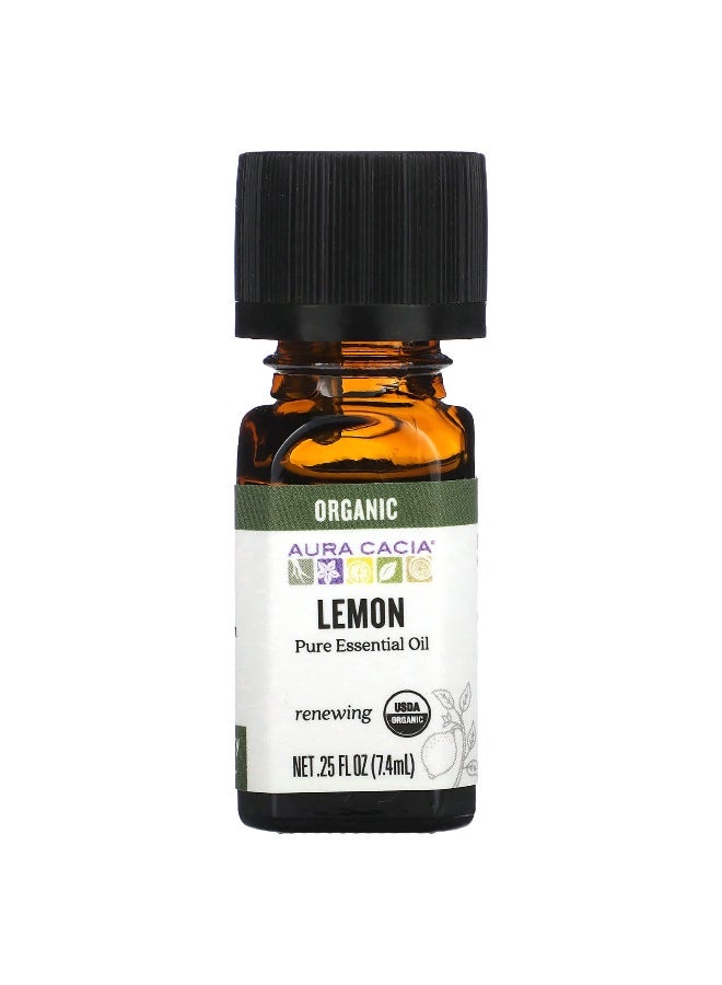 Aura Cacia, Pure Essential Oil, Organic Lemon, 0.25 fl oz (7.4 ml) - Image 1