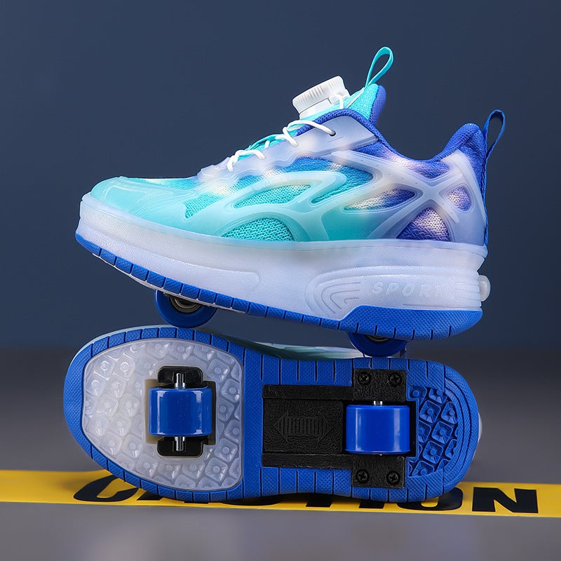 Children'S Heloo Shoes Luminous Middle And Large Children Students Outdoor Leisure Sneaker Led Two-Wheel Pulley Shoes - Image 4