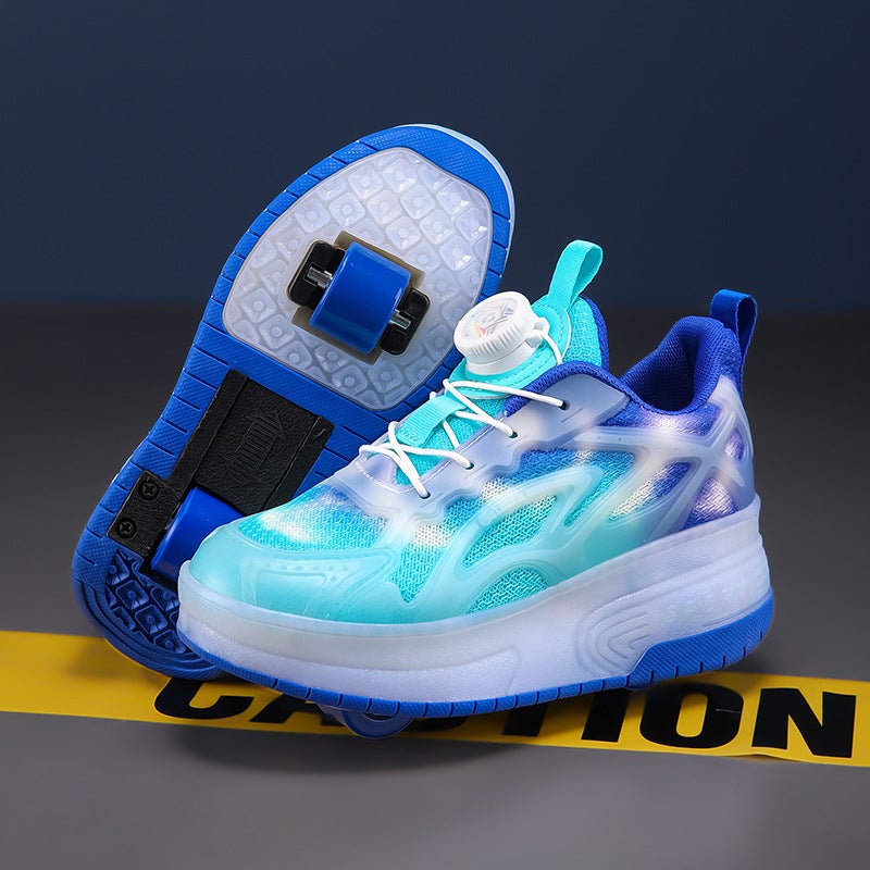 Children'S Heloo Shoes Luminous Middle And Large Children Students Outdoor Leisure Sneaker Led Two-Wheel Pulley Shoes - Image 2