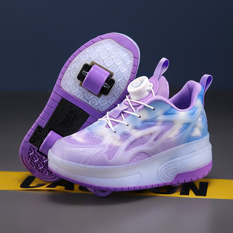 Children'S Heloo Shoes Luminous Middle And Large Children Students Outdoor Leisure Sneaker Led Two-Wheel Pulley Shoes - Image 3