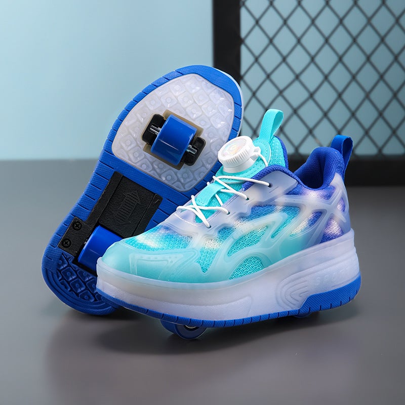 Children'S Heloo Shoes Luminous Middle And Large Children Students Outdoor Leisure Sneaker Led Two-Wheel Pulley Shoes - Image 5
