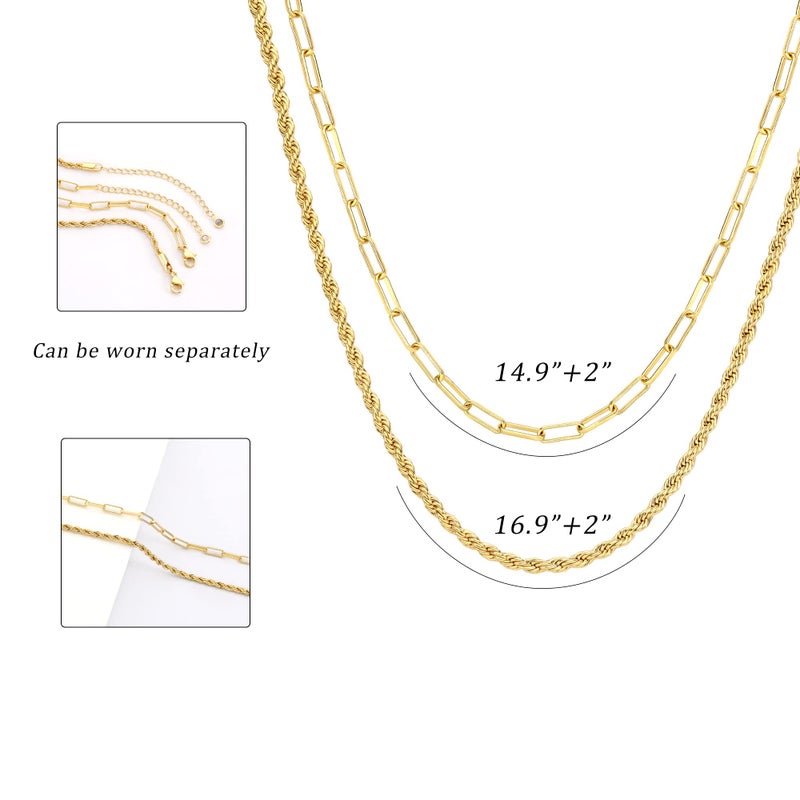 CHESKY 14K Gold Plated Layered Paperclip Chain Necklace, Layering Chunky Rope Chains Link Set Trendy Multilayer Dainty Choker Necklaces Simple Handmade Jewelry Gift for Women - Image 5