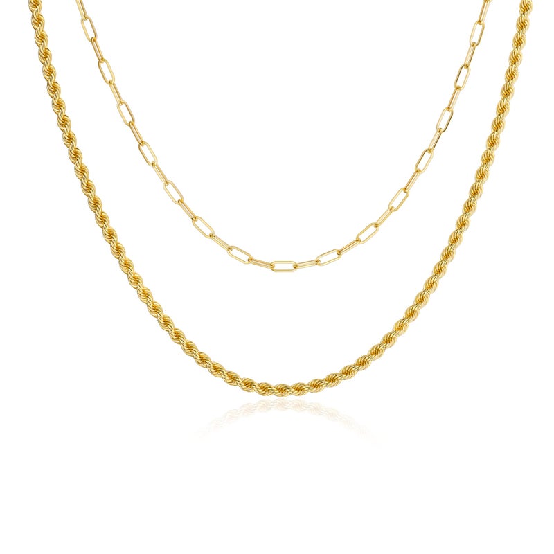 CHESKY 14K Gold Plated Layered Paperclip Chain Necklace, Layering Chunky Rope Chains Link Set Trendy Multilayer Dainty Choker Necklaces Simple Handmade Jewelry Gift for Women - Image 1