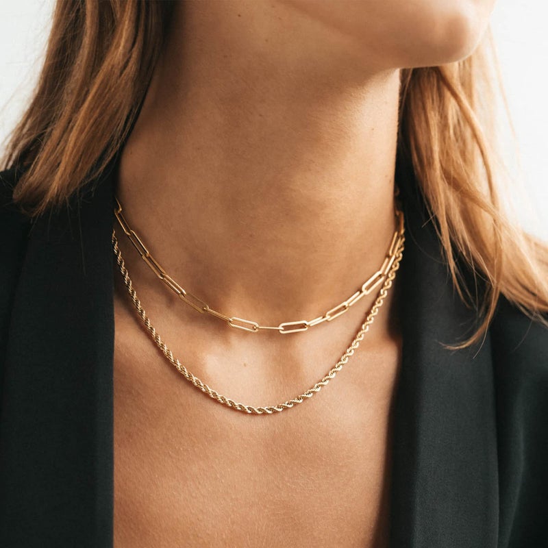 CHESKY 14K Gold Plated Layered Paperclip Chain Necklace, Layering Chunky Rope Chains Link Set Trendy Multilayer Dainty Choker Necklaces Simple Handmade Jewelry Gift for Women - Image 3