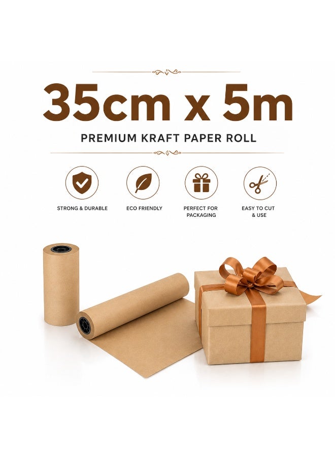 tfk Premium Kraft Paper Roll 35cm x 5m | Eco-Friendly Gift Wrapping Paper | Strong Brown Packing Paper for Gifts, Flowers, Crafts & Packaging - Image 1