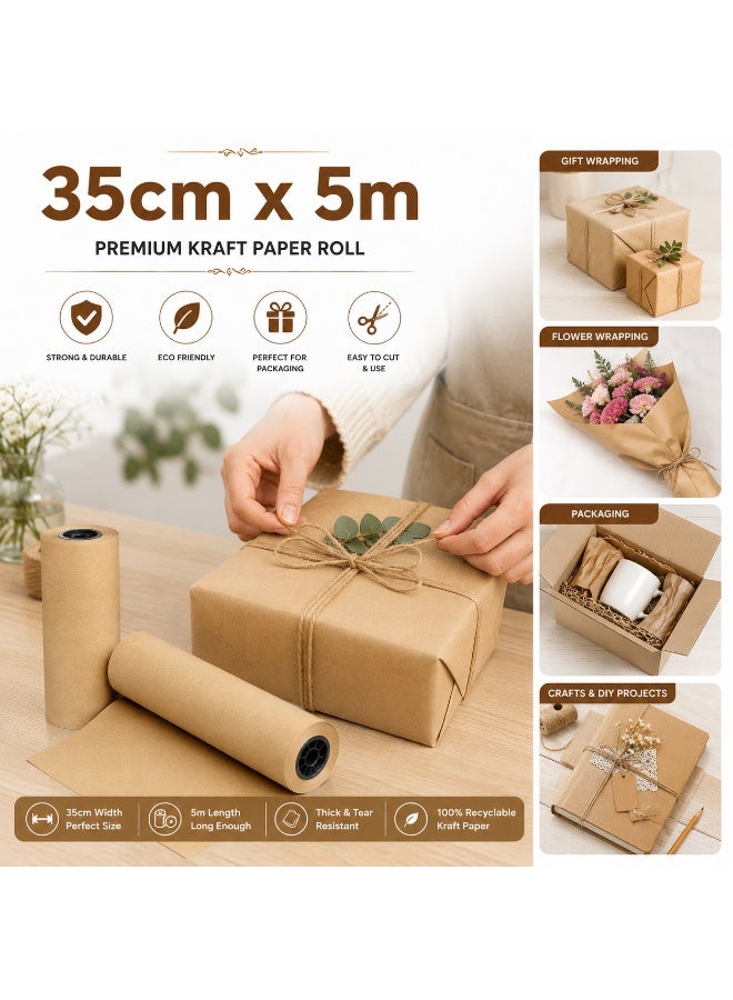 tfk Premium Kraft Paper Roll 35cm x 5m | Eco-Friendly Gift Wrapping Paper | Strong Brown Packing Paper for Gifts, Flowers, Crafts & Packaging - Image 2