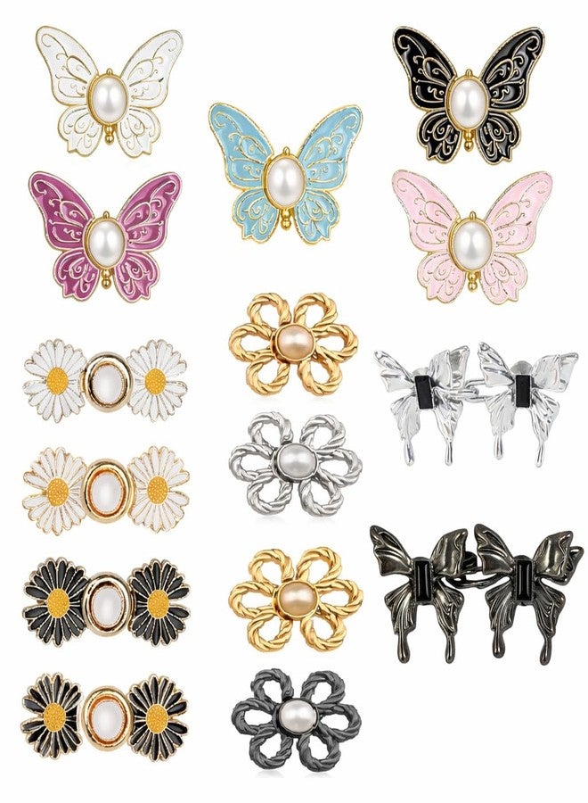 ELOTES Designer Butterfly & Flower Jeans Waist Tightener Clips for Women, No Sew Adjustable Button Pins, Reusable Pant Size Reducer Buckle for Loose Jeans, Skirt & Trousers (Multi Design Pack) - Image 1