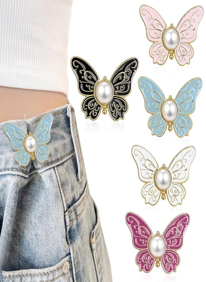 ELOTES Designer Butterfly & Flower Jeans Waist Tightener Clips for Women, No Sew Adjustable Button Pins, Reusable Pant Size Reducer Buckle for Loose Jeans, Skirt & Trousers (Multi Design Pack) - Image 3