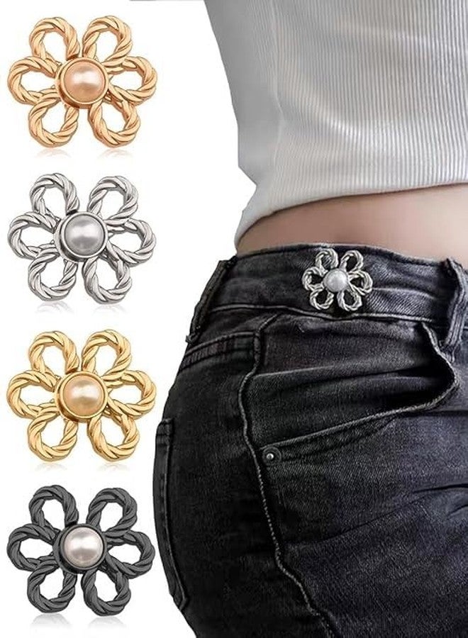 ELOTES Designer Butterfly & Flower Jeans Waist Tightener Clips for Women, No Sew Adjustable Button Pins, Reusable Pant Size Reducer Buckle for Loose Jeans, Skirt & Trousers (Multi Design Pack) - Image 5