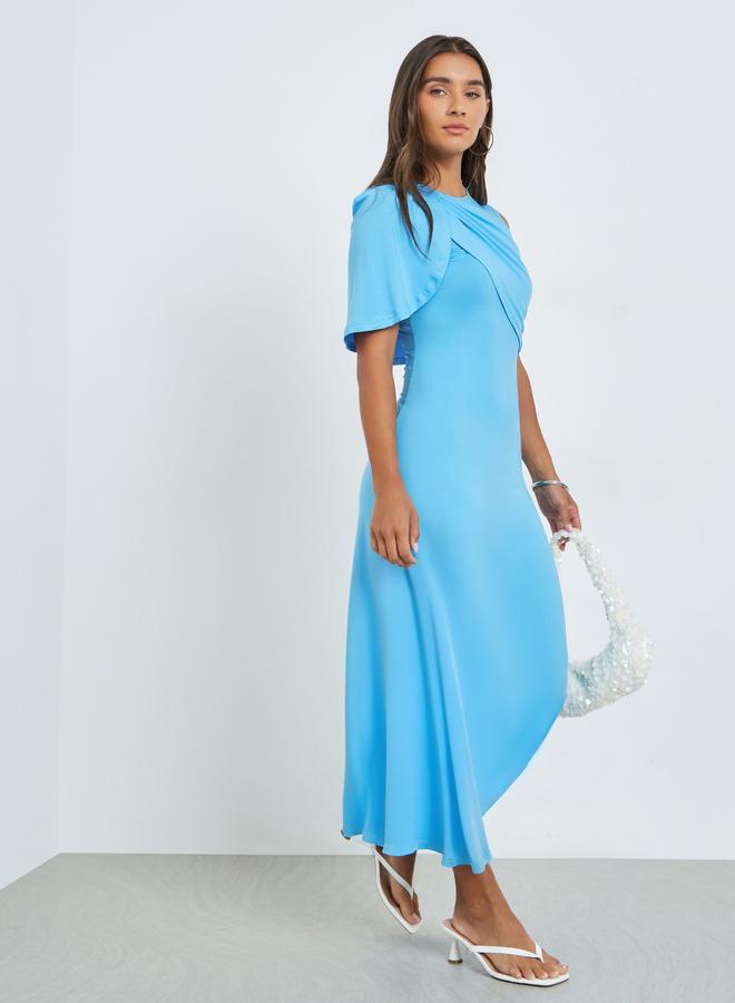Styli Blue Irregular Shawl Sleeve A-Line Maxi Dress - Image 1