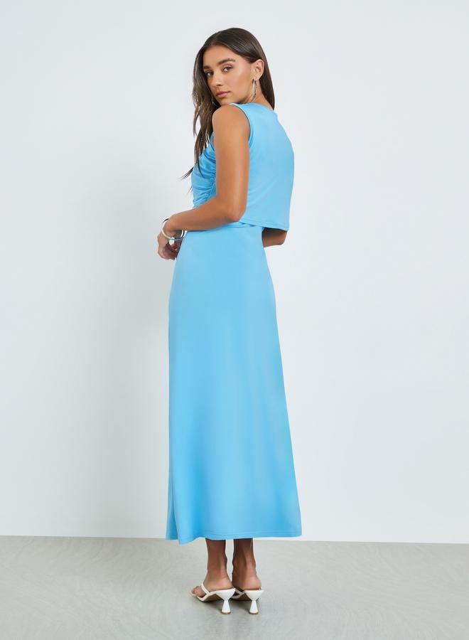 Styli Blue Irregular Shawl Sleeve A-Line Maxi Dress - Image 3
