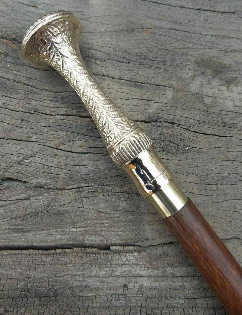 Generic Kasmi Antique Victorian Brass Long Design Handle Antique Wooden Walking Stick Nautical Canes - Image 1