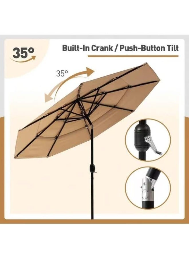 MOMENT 2.7M Patio Umbrella with LED Lights Adjustable Stand and Cross Base Water Tank, Outdoor Large Umbrella Windproof Offset Hanging Tilt Fade resistant Umbrella For Garden Deck Pool Lawn Backyard - Image 3