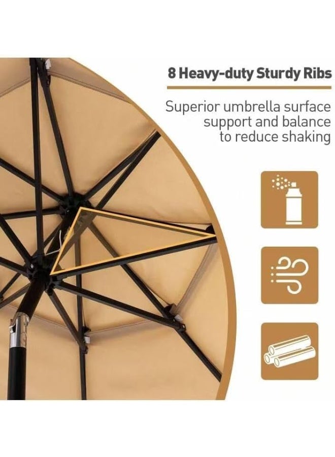 MOMENT 2.7M Patio Umbrella with LED Lights Adjustable Stand and Cross Base Water Tank, Outdoor Large Umbrella Windproof Offset Hanging Tilt Fade resistant Umbrella For Garden Deck Pool Lawn Backyard - Image 4