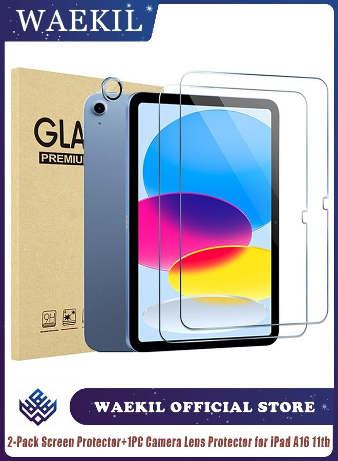 وايكيل واقي شاشة من قطعتين لجهاز iPad A16 الجيل الحادي عشر (11 بوصة) 2025 / iPad الجيل العاشر (10.9 بوصة) 2022 - غشاء زجاجي مقوى لجهاز iPad A3354، A3355، A3356، A2696، A2757، A2777 مع واقي عدسة كاميرا واحد - Image 1