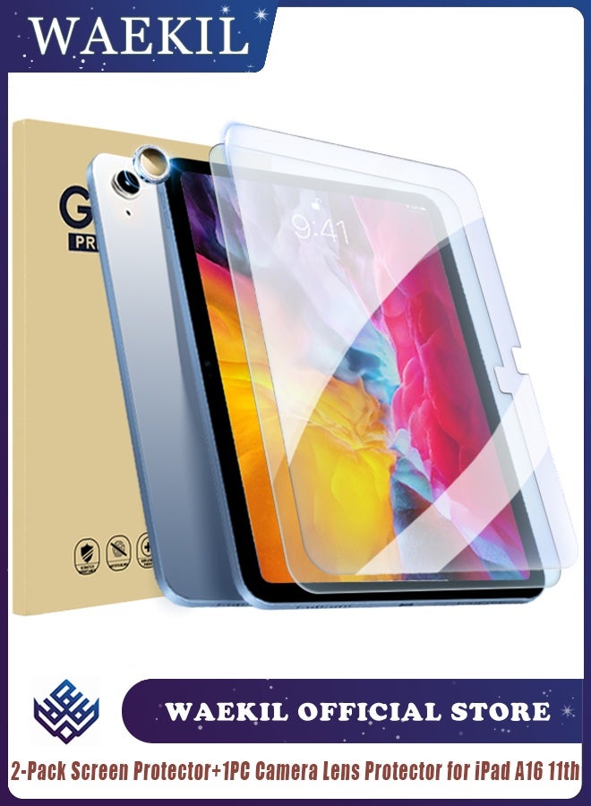وايكيل قطعتان من واقي الشاشة لجهاز iPad A16 الجيل الحادي عشر (11 بوصة) 2025 / iPad الجيل العاشر (10.9 بوصة) 2022 - طبقة حماية من الزجاج المقسى لأجهزة iPad A3354، A3355، A3356، A2696، A2757، A2777 مع واقي عدسة كاميرا واحد. - Image 1