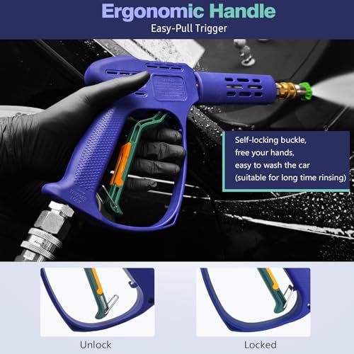 YeewayVeh High Pressure Washer Gun with 3/8" Quick Connect and M22 14mm / 15mm Fitting, Pressure Washer Wands with 5 Nozzles Tips, Power Washer Gun for Car Wash (5000PSI, 8 GPM) - Image 3